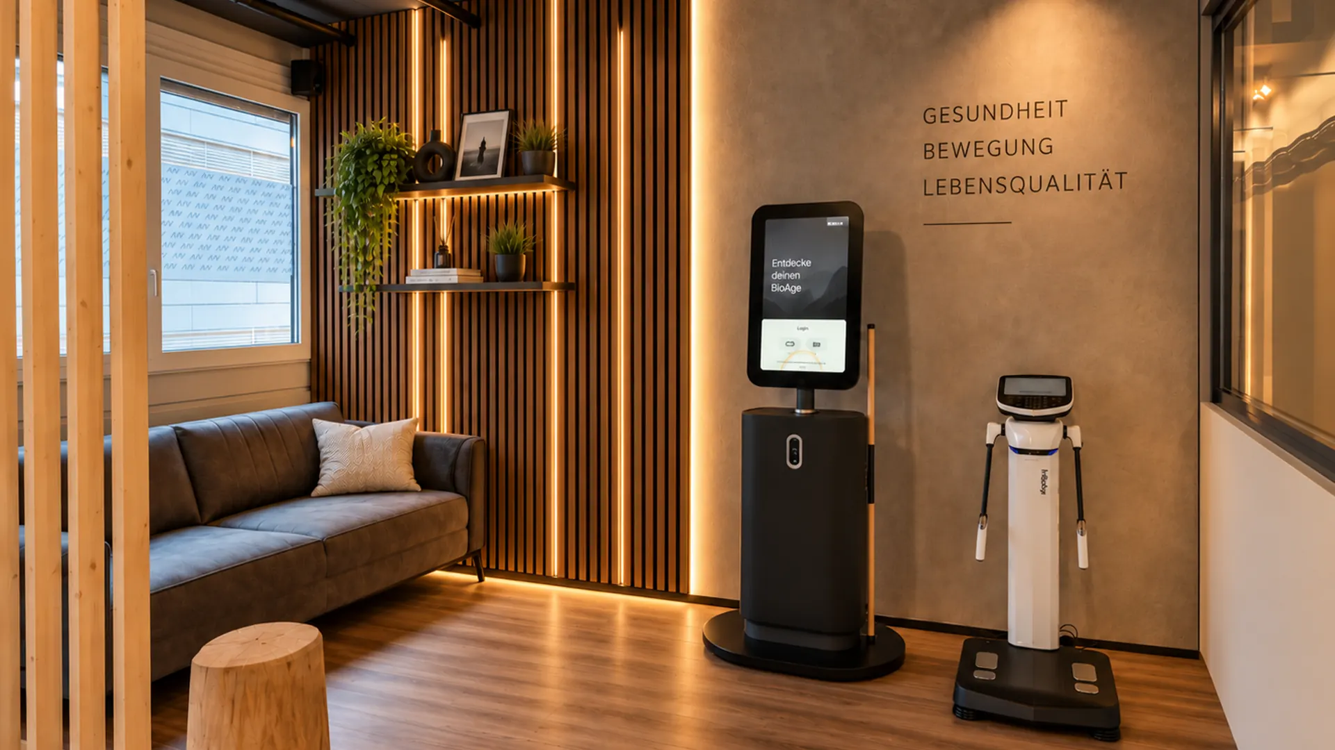 Lounge mit BioAge-Messstation und InBody bei IN MOTION